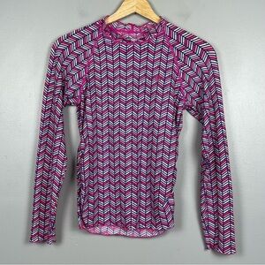 Coolibar girls pink chevron side ruched long sleeve UPF 50+ sun shirt, medium